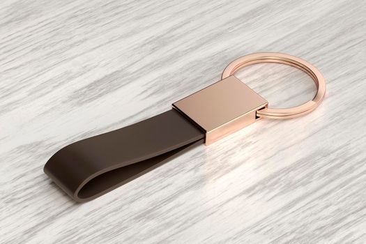 Luxury keychain with leather strap on wooden desk