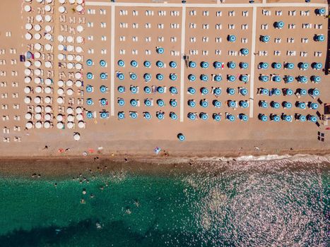 Aerial view of the beaches of the Adriatic coast in Montenegro.