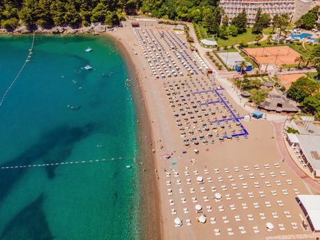 Aerial view of the beaches of the Adriatic coast in Montenegro.