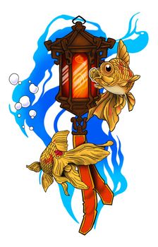 sketch fantastic goldfish fancy lantern line circuit background