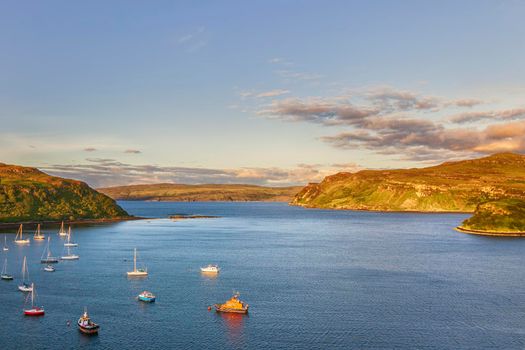 view on Portree bay before sunset, Isle of Skye, Scotland