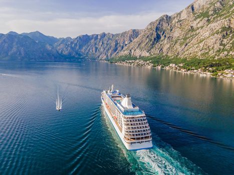 Luxury passenger liner in the bay of Kotor with travel returning after the Covid 19 pandemic.