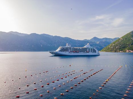 Luxury passenger liner in the bay of Kotor with travel returning after the Covid 19 pandemic.