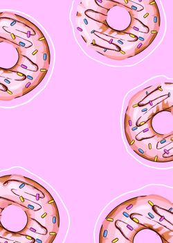 background image of sweet juicy donuts on pink background. High quality photo