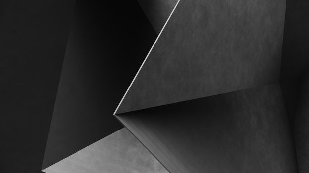 Abstract gray geometric shapes of triangles paper. Concrete background. 3d Rendering.