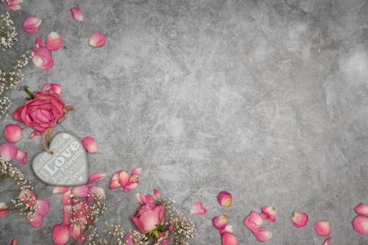 valentine's day gift in a heart-shaped box, mother's day, apples on the table and rose petals. High quality photo