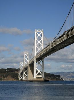 San Francisco Bay Bridge and Bay as Bridge enters into Yerba Buena island.