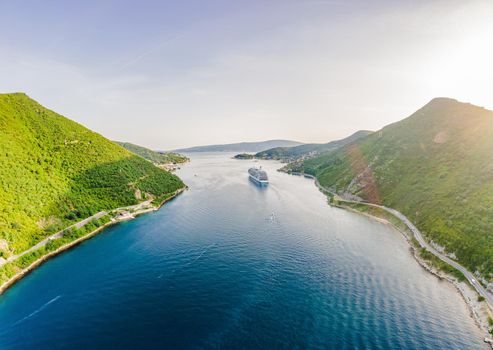 Luxury passenger liner in the bay of Kotor with travel returning after the Covid 19 pandemic.