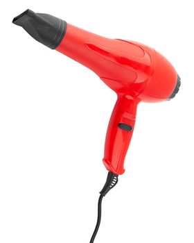 Red hair dryer isolated on a white background