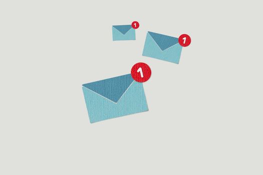 Paper cut style of new email notification icon with one e-mail message. minimal design. 