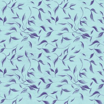 Seamless leaf pattern. Bluebackground made with feit-tip pens and marker. Trendy scandinavian design concept for fashion textile print. Nature illustration.