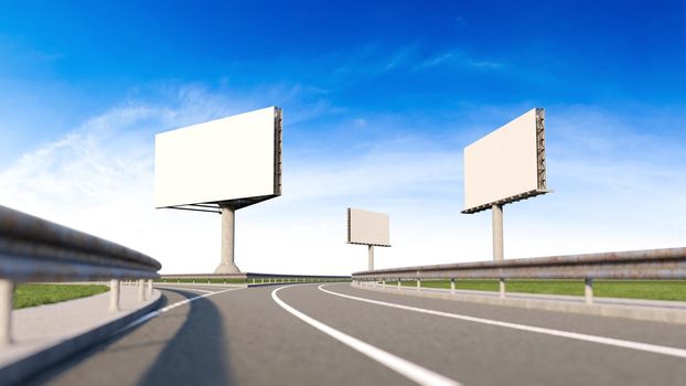 Mockup image of 3d rendering billboard beside highway. Mockup sky.