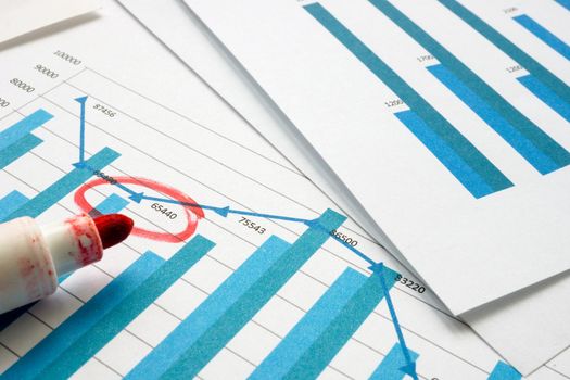 A Business chart with circled number. Financial audit concept.