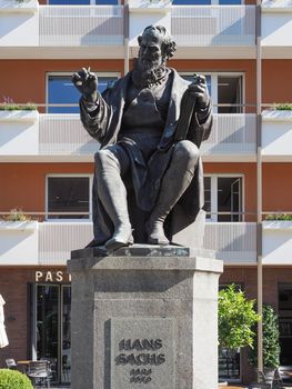 Hans Sachs statue by sculptor Johann Konrad Krausser circa 1874 in Nuernberg, Germany