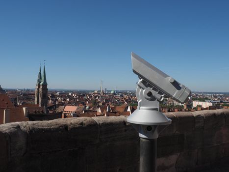 binocular at viewing platform in elevated place over the city centre