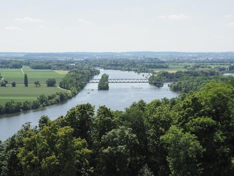 View of river Danube from the Walhalla hill in Donaustauf, Germany