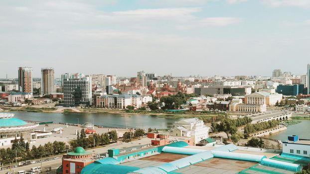 Panorama of a big city with many buildings