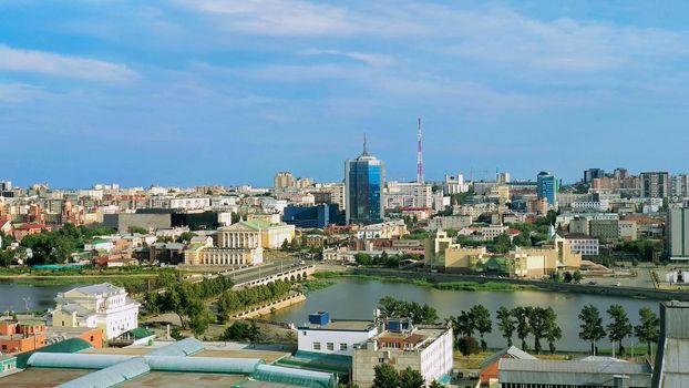 Panorama of a big city with many buildings