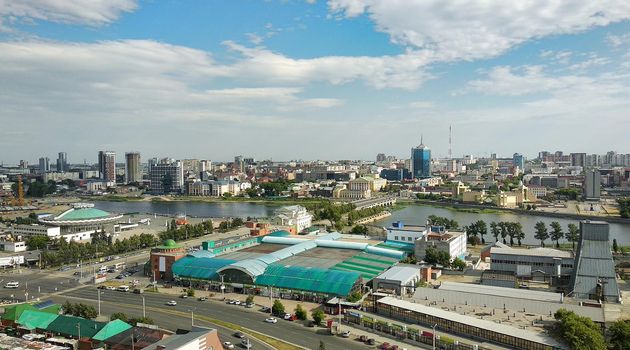 Panorama of a big city with many buildings