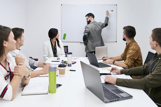 Corporate business team and manager in a meeting at IT company office