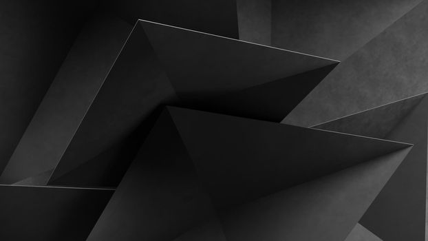 Mimalistic gray geometric shapes of triangles. Gray background. 3d Rendering.