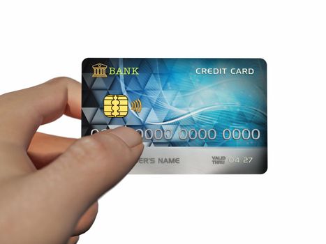 Generic credit card in hand. 3D illustration.