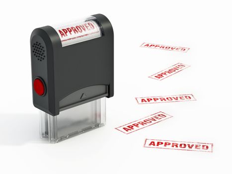 Rubber stamp with approved seal. 3D illustration.