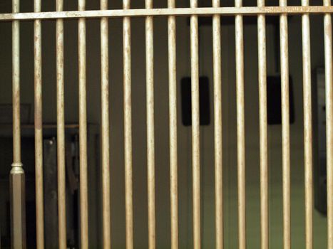 Bars of historic Safe inside San Francisco City Hall building in California.