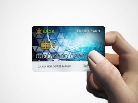 Generic credit card in hand. 3D illustration.