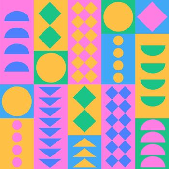 Minimalist geometric artwork poster full of colors with simple shapes and figures. Abstract vector pattern design for web banners, branding, wallpaper