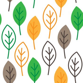 Autumn leaves in cartoon style. Seamless pattern. A cute background on white