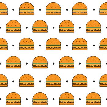Seamless pattern with burger on white background. Fast food, street takeaway junk food. Vector illustration