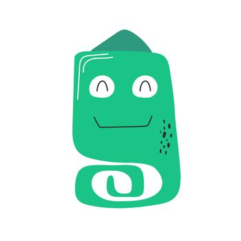 Chameleon cute character icon. Hand drawn green vector illustration on white.