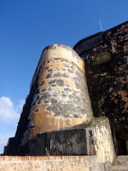 Imposing fortified wall of Historic El Morrow fort in San Juan, Puerto Rico