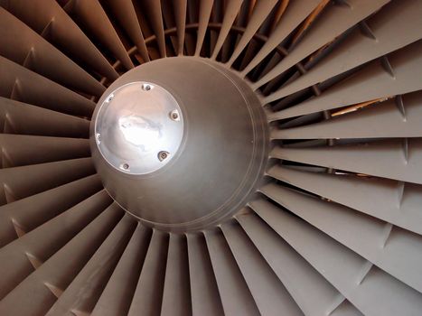 The turbine and blades of a jet engine.