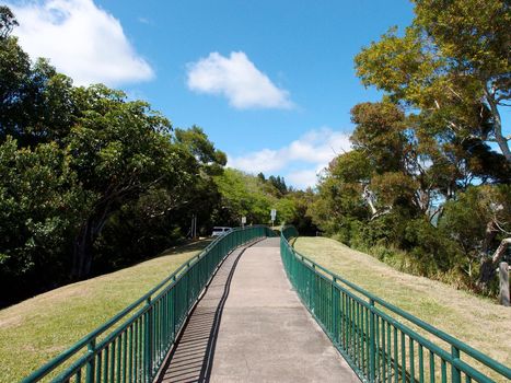 Concrete Path with Railings at the Ualaka'a lookout on Tantalus Mountain on Oahu, Hawaii.