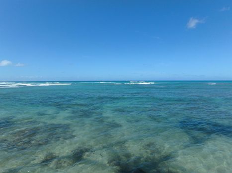 Shallow ocean waters of Waikiki looking into the pacific ocean. 