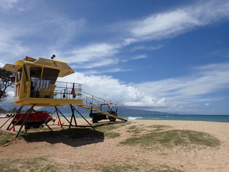  Yellow Beach Lifeguard Stand at Baldwin Beach Maui, Hawaii.