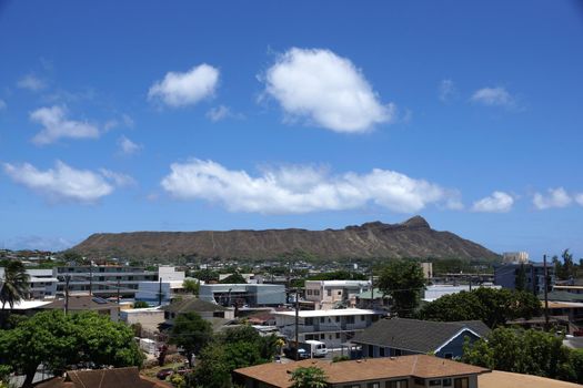 Diamond Head and Town Area of Honolulu, Hawaii.