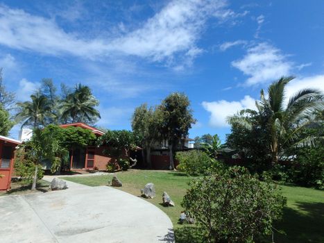 Driveway and Waimanalo Beach House on a nice day on Oahu, Hawaii 