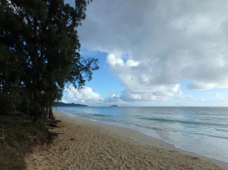 Waimanalo Beach at Dusk looking towards mokulua islands on Oahu, Hawaii.