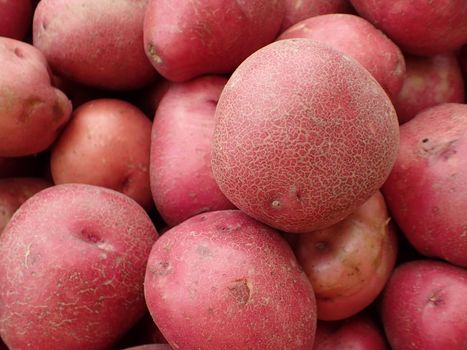 Pile of Red Potatoes for sale at farmers market in Maui, Hawaii.