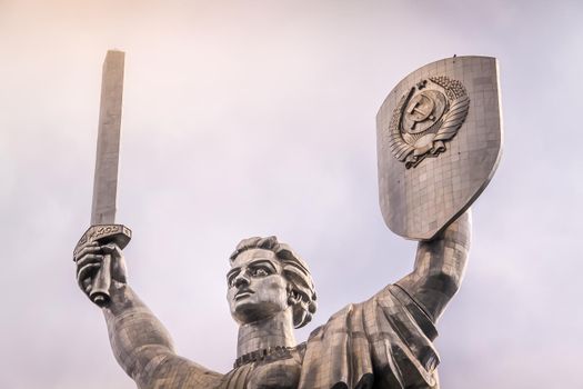 Majestic Motherland monument in Kiev at sunny day, Ukraine