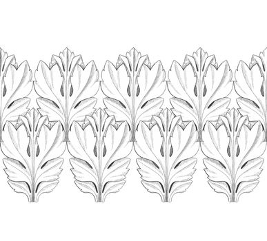 Ornate acanthus in vintage style. Vintage damask template with ornate acanthus. Line art template.