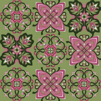 Seamless vintage pattern with an effect of attrition. Patchwork carpet. Hand drawn seamless abstract pattern from tiles. Azulejos tiles patchwork. Portuguese and Spain decor.