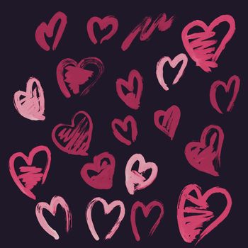 Hand drawn grunge set of hearts. Love background. Valentine's day background