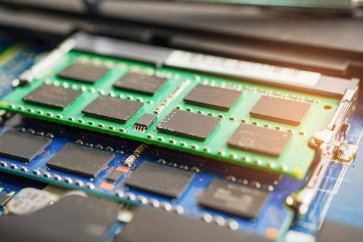 Repairing and upgrade circuit mainboard of notebook, electronic, computer hardware and technology concept.