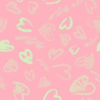 Seamless pattern with hand drawn grunge hearts. Love background. Artistic fabric pattern. Valentine's day background