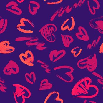 Seamless pattern with hand drawn grunge hearts. Love background. Artistic fabric pattern. Valentine's day background