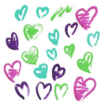 Hand drawn grunge set of hearts. Love background. Valentine's day background